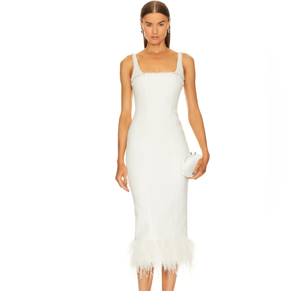 Likely White Feather-Hem Square Neck Wedding Dress